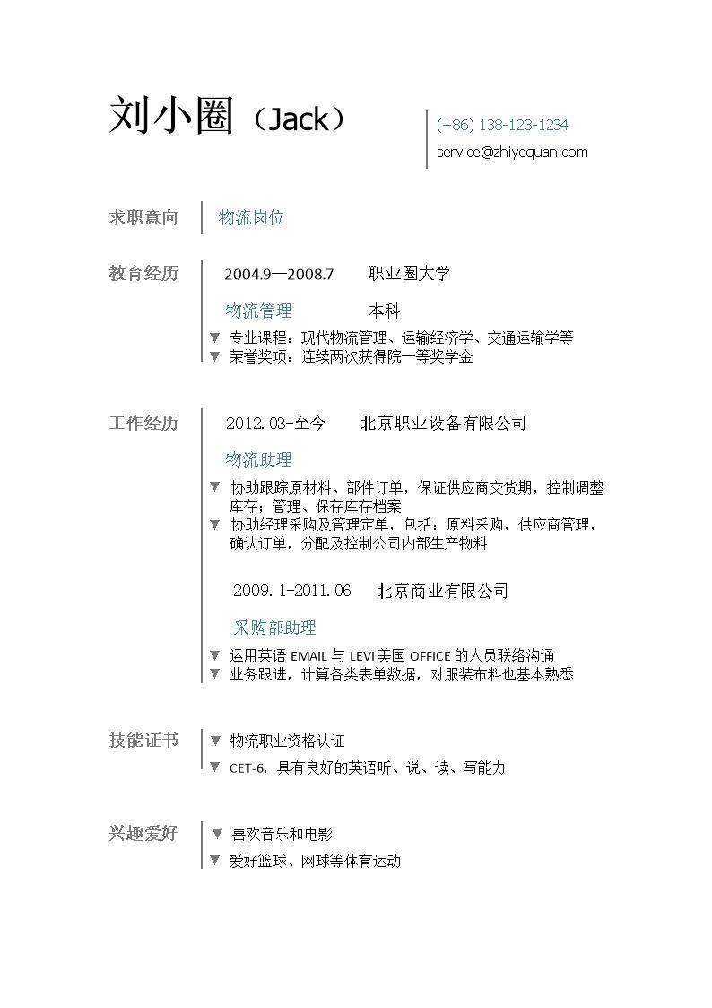 9688_物流简历模版简洁  - 物流运输简历模板